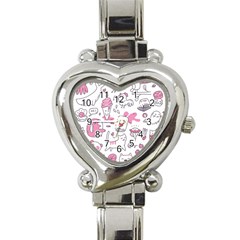 Set Kawaii Doodles Heart Italian Charm Watch by Vaneshart