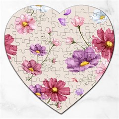 Vector Hand Drawn Cosmos Flower Pattern Jigsaw Puzzle (heart) by Sobalvarro