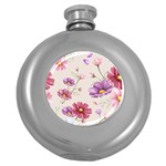 Vector Hand Drawn Cosmos Flower Pattern Round Hip Flask (5 oz) Front