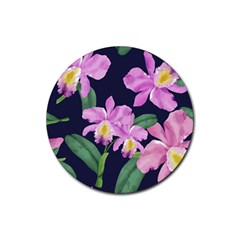 Vector Hand Drawn Orchid Flower Pattern Rubber Coaster (round)  by Sobalvarro