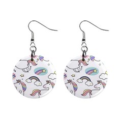 Cute Unicorns With Magical Elements Vector Mini Button Earrings by Sobalvarro