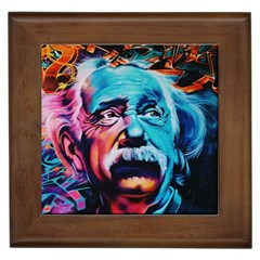 Albert Einstein Retro Wall Graffiti Blue Pink Orange Modern Urban Art Grunge Framed Tile by snek