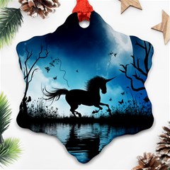 Wonderful Unicorn Silhouette In The Night Ornament (snowflake) by FantasyWorld7