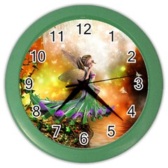 Cute Flying Fairy In The Night Color Wall Clock by FantasyWorld7