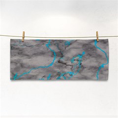 Marble Light Gray With Bright Cyan Blue Veins Texture Floor Background Retro Neon 80s Style Neon Colors Print Luxuous Real Marble Hand Towel by genx