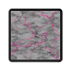 Marble Light Gray With Bright Magenta Pink Veins Texture Floor Background Retro Neon 80s Style Neon Colors Print Luxuous Real Marble Memory Card Reader (square) by genx