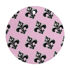 French France Fleur De Lys Metal Pattern Black And White Antique Vintage Pink And Black Rocker Ornament (round) by Quebec