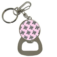 French France Fleur De Lys Metal Pattern Black And White Antique Vintage Pink And Black Rocker Bottle Opener Key Chain by Quebec