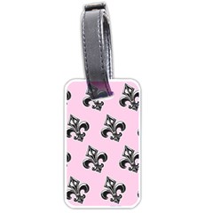 French France Fleur De Lys Metal Pattern Black And White Antique Vintage Pink And Black Rocker Luggage Tag (one Side) by Quebec