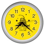 Gadsden Flag Don t tread on me Yellow and Black Pattern with american stars Wall Clock (Silver) Front