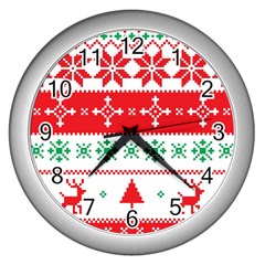 Ugly Christmas Sweater Pattern Wall Clock (silver) by Sobalvarro