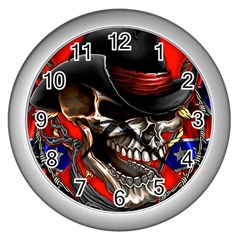 Confederate Flag Usa America United States Csa Civil War Rebel Dixie Military Poster Skull Wall Clock (silver) by Sapixe