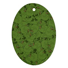 Groyper Pepe The Frog Original Meme Funny Kekistan Green Pattern Oval Ornament (two Sides) by snek