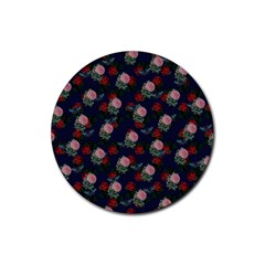 Dark Floral Butterfly Blue Rubber Round Coaster (4 Pack)  by snowwhitegirl