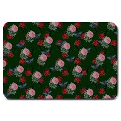 Dark Floral Butterfly Green Large Doormat  by snowwhitegirl