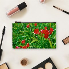 Red Flowers And Green Plants At Outdoor Garden Cosmetic Bag (small) by dflcprintsclothing