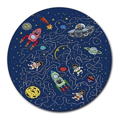 Cat Cosmos Cosmonaut Rocket Round Mousepads by Wegoenart