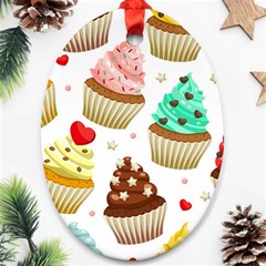 Seamless Pattern Yummy Colored Cupcakes Ornament (oval) by Nexatart