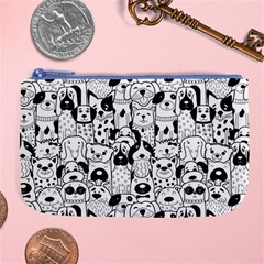 Seamless Pattern With Black White Doodle Dogs Large Coin Purse by Vaneshart