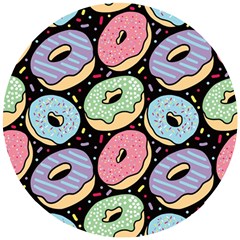 Colorful Donut Seamless Pattern On Black Vector Wooden Puzzle Round by Sobalvarro