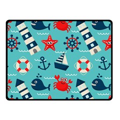 Seamless Pattern Nautical Icons Cartoon Style Fleece Blanket (small) by Wegoenart