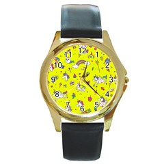 Pattern Unicorns Mermaids Horses Girlish Things Round Gold Metal Watch by Wegoenart