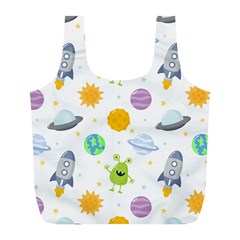 Seamless Pattern Cartoon Space Planets Isolated White Background Full Print Recycle Bag (l) by Vaneshart