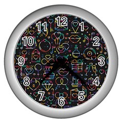 Seamless Pattern With Love Symbols Wall Clock (silver) by Vaneshart