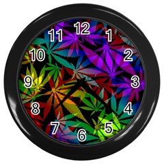 Ganja In Rainbow Colors, Weed Pattern, Marihujana Theme Wall Clock (black) by Casemiro