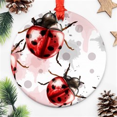 Ladybugs-pattern-texture-watercolor Ornament (round) by Vaneshart