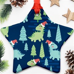 Cute-dinosaurs-animal-seamless-pattern-doodle-dino-winter-theme Star Ornament (two Sides) by Vaneshart