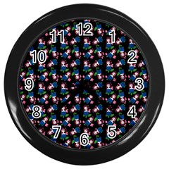 Goth Girl In Blue Dress Black Pattern Wall Clock (black) by snowwhitegirl