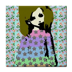 Girl With Star Striped Dress Tile Coaster by snowwhitegirl