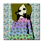 Girl With Star Striped Dress Tile Coaster Front