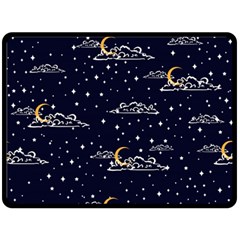 Hand Drawn Scratch Style Night Sky With Moon Cloud Space Among Stars Seamless Pattern Vector Design  Fleece Blanket (large)  by BangZart