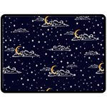 Hand drawn scratch style night sky with moon cloud space among stars seamless pattern vector design  Fleece Blanket (Large)  80 x60  Blanket Front