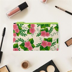 Cute Pink Flowers With Leaves-pattern Cosmetic Bag (xs) by BangZart