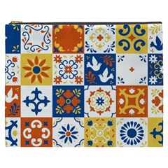 Mexican Talavera Pattern Ceramic Tiles With Flower Leaves Bird Ornaments Traditional Majolica Style Cosmetic Bag (xxxl) by BangZart