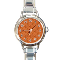 Animal Skin - Lion And Orange Skinnes Animals - Savannah And Africa Round Italian Charm Watch by DinzDas