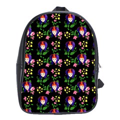 60s Girl Floral Daisy Black School Bag (large) by snowwhitegirl