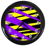 Abstract triangles, three color dotted pattern, purple, yellow, black in saturated colors Wall Clock (Black) Front