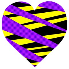 Abstract Triangles, Three Color Dotted Pattern, Purple, Yellow, Black In Saturated Colors Wooden Puzzle Heart by Casemiro