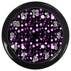 Purple, Pink Bokeh Dots, Asymmetric Polka Dot With Modern Twist Wall Clock (black) by Casemiro