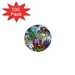 Graffiti Characters Seamless Pattern 1  Mini Buttons (100 Pack)  by Amaryn4rt