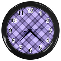 Pastel Purple And Steel Black Lines Pattern, Retro Tartan, Classic Plaid Wall Clock (black) by Casemiro