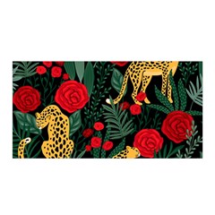 Seamless-pattern-with-leopards-and-roses-vector Satin Wrap by Sobalvarro