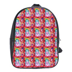 Blue Haired Girl Pattern Red School Bag (large) by snowwhitegirl