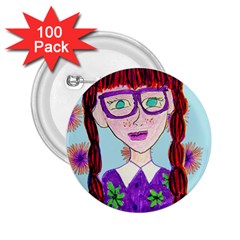 Purple Glasses Girl Wall 2 25  Buttons (100 Pack)  by snowwhitegirl