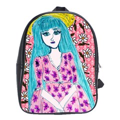 Blue Haired Girl Wall School Bag (large) by snowwhitegirl