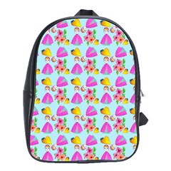 Girl With Hood Cape Heart Lemon Pattern Blue School Bag (large) by snowwhitegirl